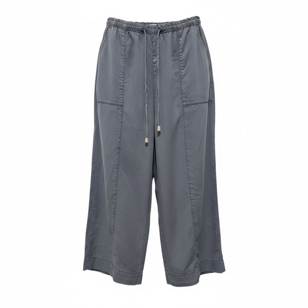 Joie Pants Women XL Blue Gingham Check Wide Leg Crop Capri Paperbag Cottagecore